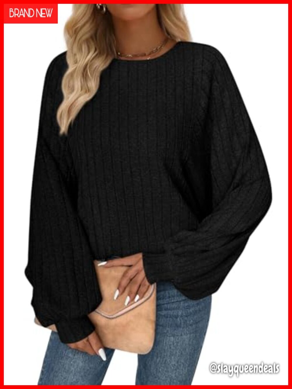 PRETTYGARDEN Lantern Sleeve Tunic Sweater Loose Fit Knit Top for Women